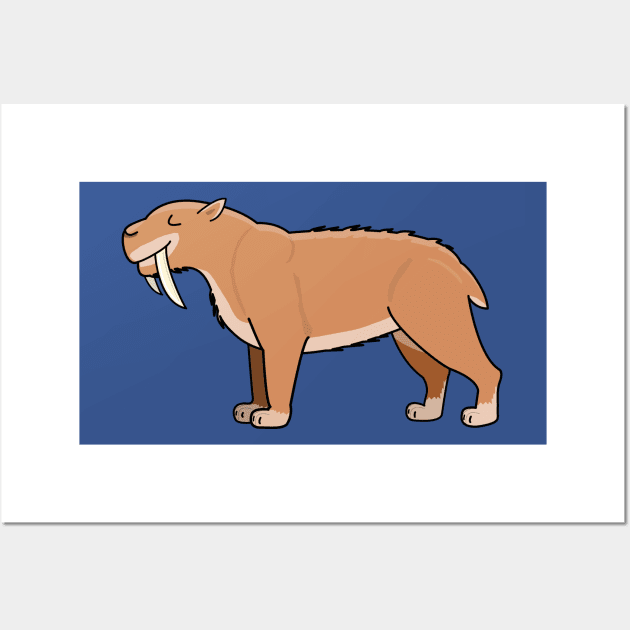 Saber-tooth Tiger - Cute cartoon Smilodon Wall Art by MorvernDesigns